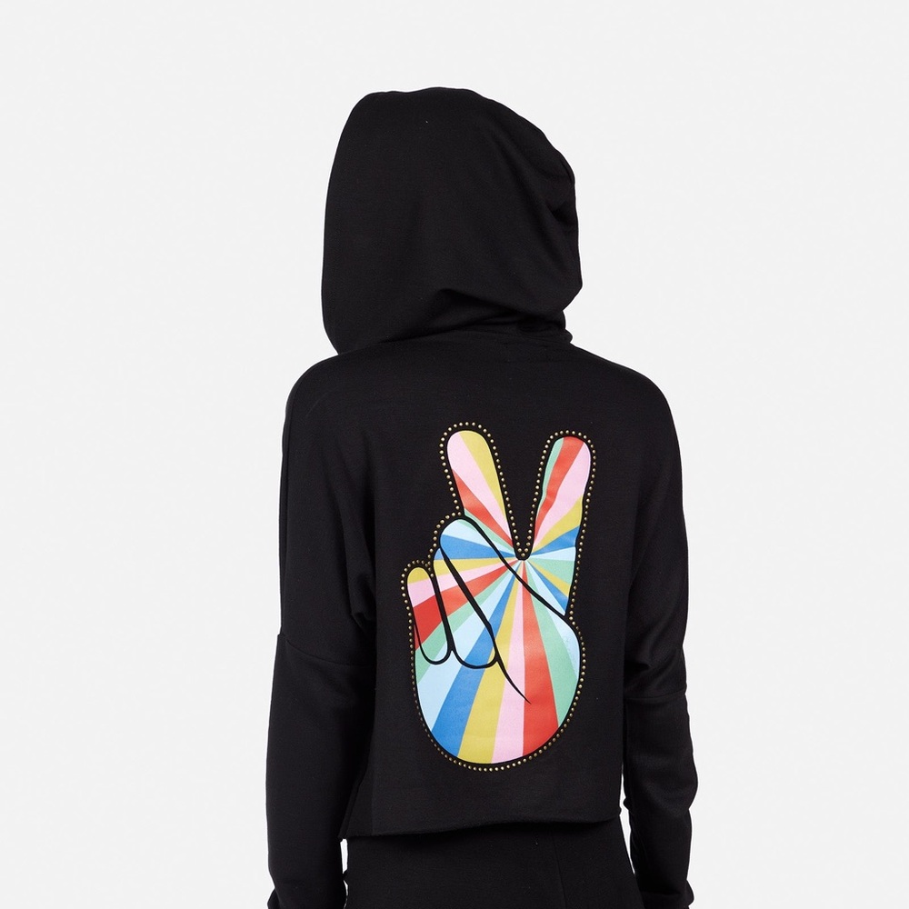 Lauren Moshi AMINA STUDDED STRIPE PEACE HOODIE
